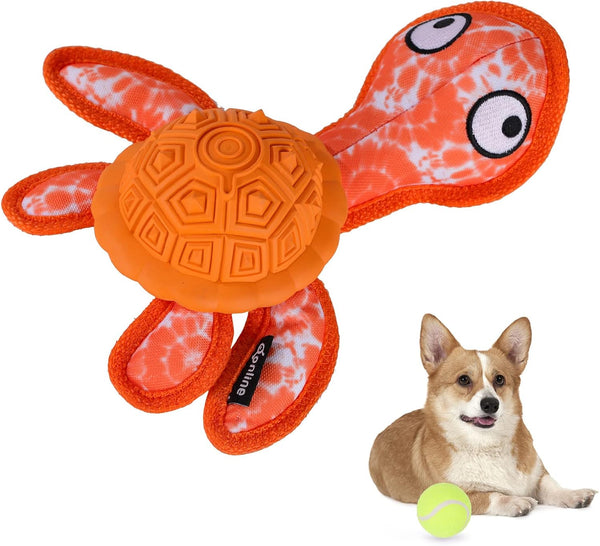 Chew Toys for Aggressive Chewers, Durable Rubber TPR Turtle Shape Dog Toys with 2 Tennis Balls (Orange)