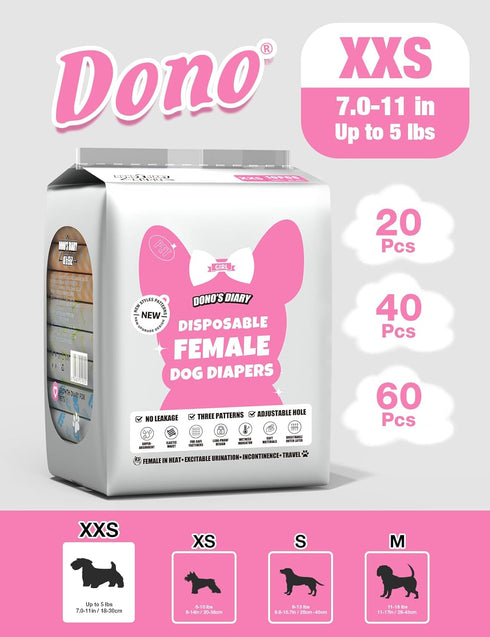 Dono Disposable Dog Diapers Female with Wetness Indicator, Disposable Doggie Diapers for Dogs in Heat, Super Absorbent