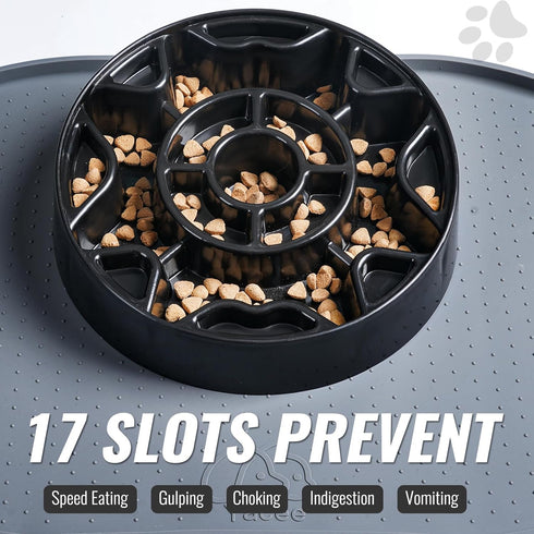 Tilted Slow Feeder Dog Bowl for Flat Face Breeds, Retro Style Non-Skid Food Bowl for Dogs and Cats (Black)