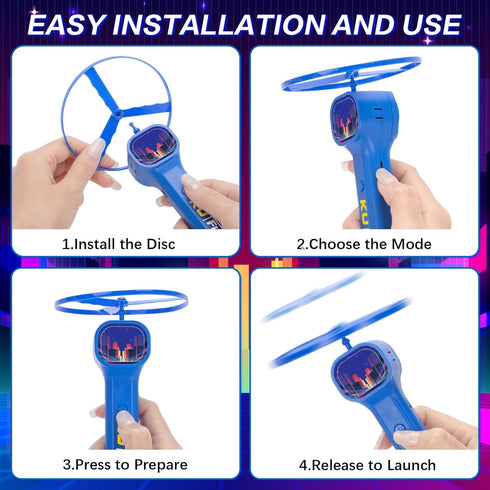 HOMQYTE 6 Rechargeable Disc Launcher with Flying Spinners for Outdoor Activities Game White Elephant Gift Fidget Toys
