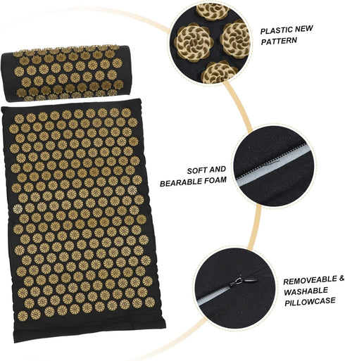 2pcs Set Portable Acupressure Yoga Mat and Pillow with Storage Bag Lightweight Acupuncture Massage for Neck for Users