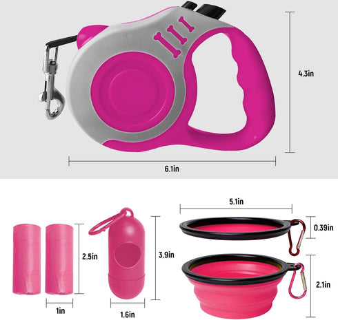 Retractable Dog Leash, Automatic Telescopic Tape, 10/16 FT Durable with Folding Bowl, for Small Medium Dogs