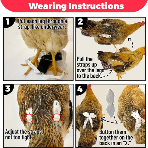 Revoloza 3D 3D Reusable Chicken Diapers for Indoor Chickens Leak-Proof Pouch with Replaceable Bag, Adjustable Straps