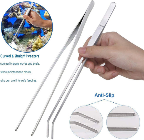 7 in 1 Aquarium Aquascaping Tools Kits, Stainless Steel Plant Tools Tweezers Scissors Scrapers for Fish Tank Cleaning