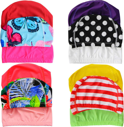 Quality Yes 3Pack Pure Colorful Polyester Cloth Fabric Bathing Caps - Swimming Hats for Water Sports (2 Pure + 1