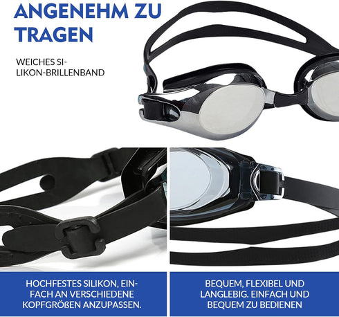 Universal Swimming Goggles, Swim Glasses with Silicone Strap, Black/Clear Replacement Accessories