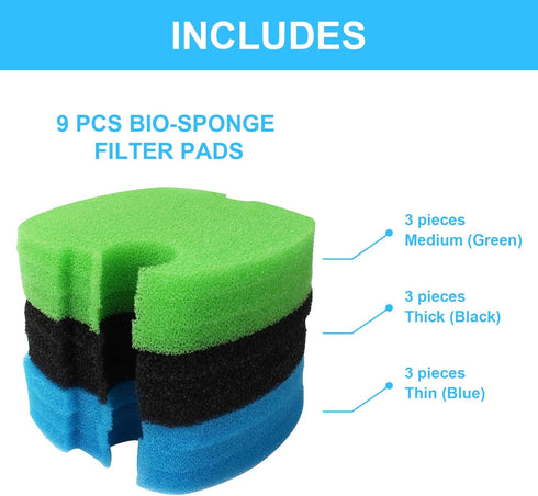 Replacement Aquarium Canister Filter Pad Sponges, 9 Pcs Compatible with HW-304B/404B/704B/3000 CF500