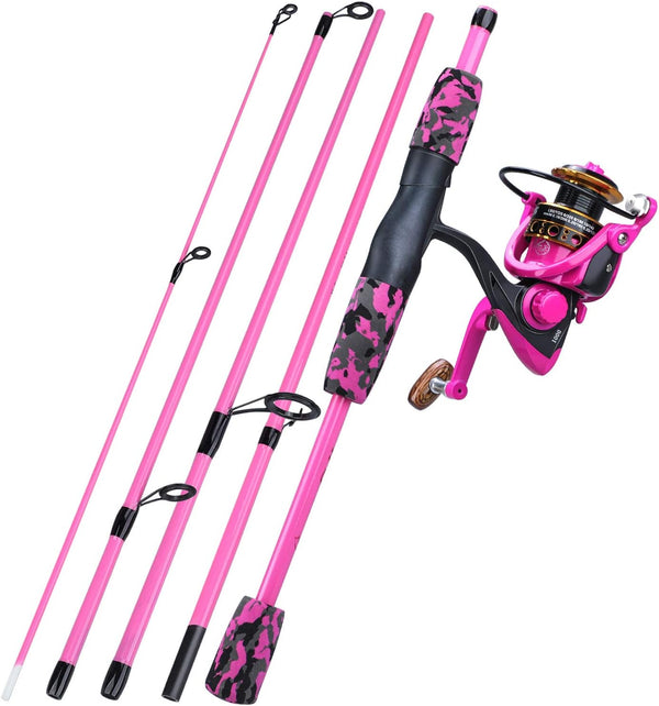 Spinning Fishing Rod by PLUSINNO – 5-Piece Portable Fishing Pole and Reel Combo for Boys, Girls, and Adults
