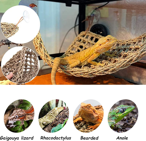 Tfwadmx 3 Pack Bearded Dragon Hammock - Natural Seagrass Fibers for Lizards, Geckos, Anoles, Iguanas, Hermit Crabs