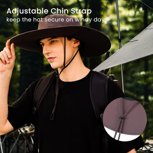 Wide Brim Hat, UPF 50++ Breathable Waterproof Cowboy Style Boonie Hat, UV Protection