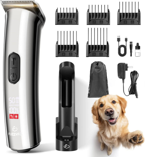 Professional Dog Grooming Clippers with Charging Dock, 5-in-1 Adjustable Blade Cordless Pet