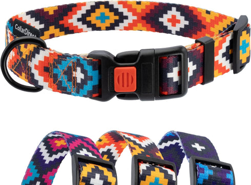Purple Geometric Dog Collar - CollarDirect for Small Medium Large Dogs with Quick Release Buckle, Adjustable