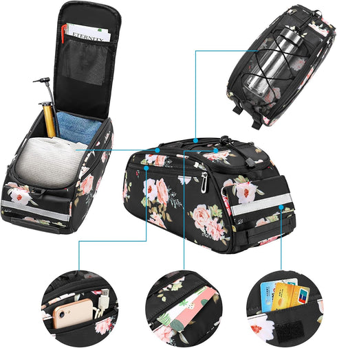 MOSISO Waterproof Bike Rack Bag, Peony Bicycle Trunk Pannier Rear Seat Bag for Cycling