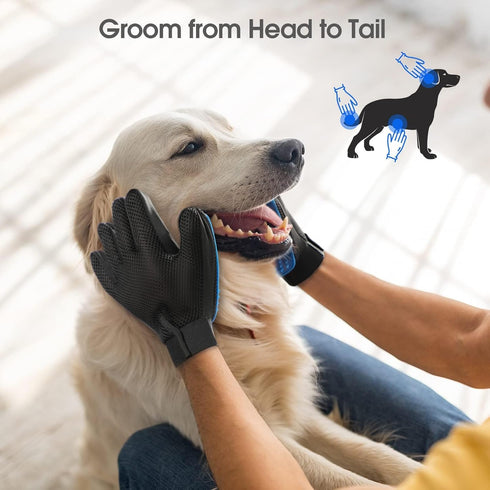 Upgrade Efficient Pet Hair Remover Gloves, Gentle Shedding Brushes for Dogs, Cats & Horses, 1 Pair (Blue)