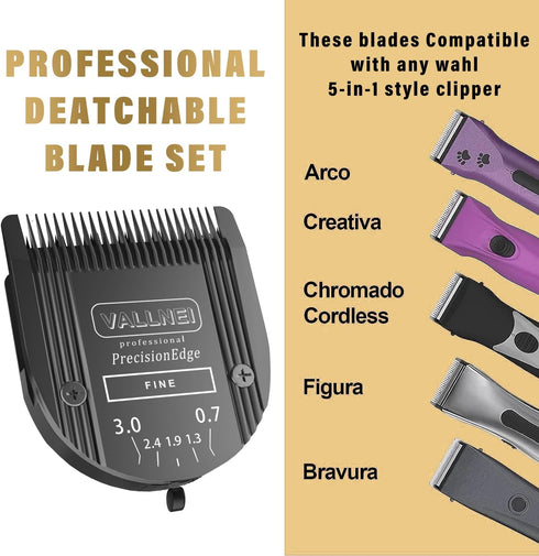 Detachable Adjustable Pet Dog Grooming Clipper - 5-in-1 Blade Compatible with WAHL Professional Animal Clippers (BLACK)