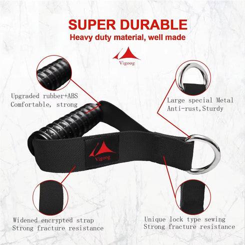 Heavy Duty Gym Workout Handles Attachment for Cable Machine - Compatible with Resistance Band, Pulley System