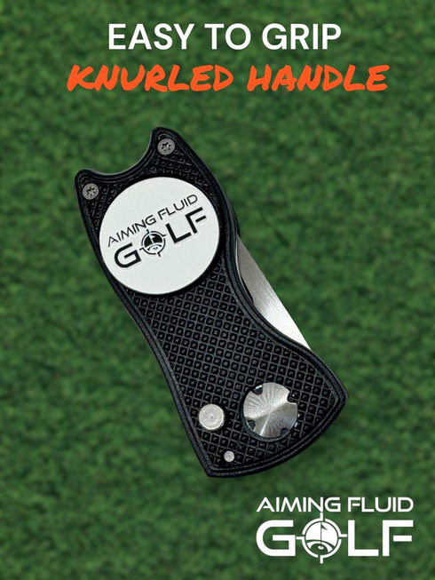 Premium 5-in-1 Golf Divot Repair Tool and Ball Marker, Club Tee, Putting Alignment, Switchblade Design Gift