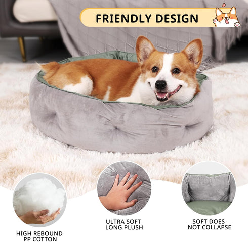 Dual-Sided Dog Beds for Medium & Small Dogs, Round Cat Beds for Indoor Cats, Washable Pet Bed with Slip-Resistant