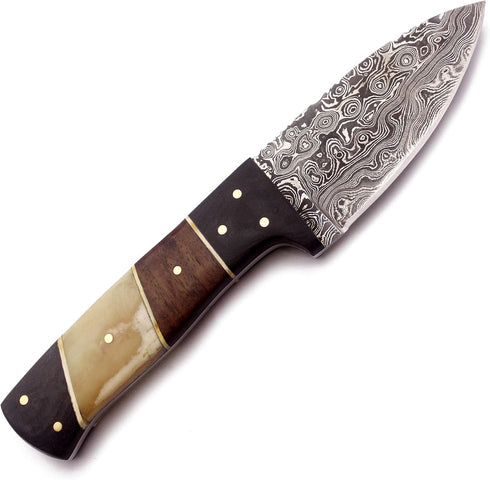 Handmade Damascus Steel Knife – Fixed Blade Dagger for Hunting, Survival, Camping – Full Tang Bone Handle with Sheath