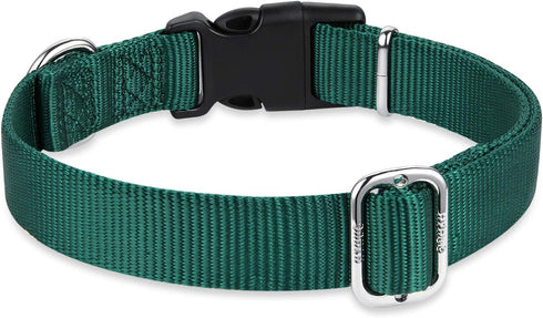 Hyhug Small Dog Collar, Quick-Release Heavy-Duty Nylon Adjustable Collar for Boy & Girl Dogs, Dark Green