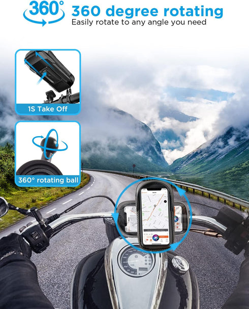 Whale Fall 360° Rotatable Bike Phone Holder, Waterproof Bike Phone Mount for Handlebar Bag, Accessories for Phones
