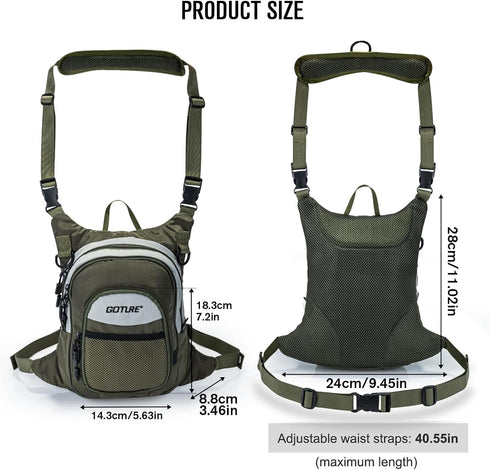 Goture Lightweight Fly Fishing Chest Pack, Tackle Storage Bag with Adjustable Padded Waist and Neck Strap