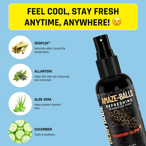 2oz Derm Dude Amaze Ball Deodorant Spray for Men | Anti-Chafing Groin & Sack Spray with DeoPlex & Aloe Vera | Odor