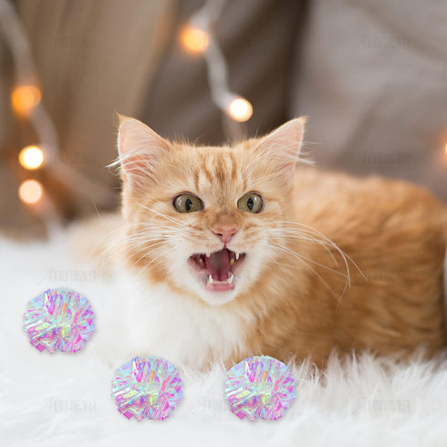 AUEAR 20 Pack Dye Free Cat Crinkle Balls 2" Mylar Sounds Shiny Glitter for Cats