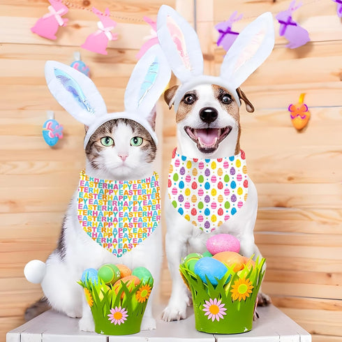 QIRUIMI 2 Pack Set Easter Dog Bandana, Adjustable Holiday Party Pets Rabbit Easter Egg Bandana Triangle Bibs Dog Cat