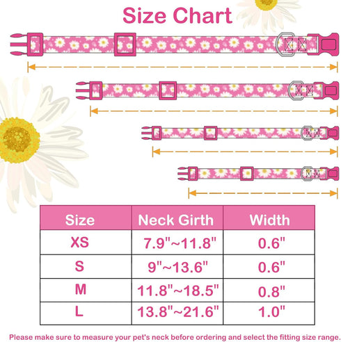 Faygarsle Cotton Dog Collar - Cute Collars for Small Medium Large Dogs, Hot Pink Floral Options, Soft Fancy Pet Collars