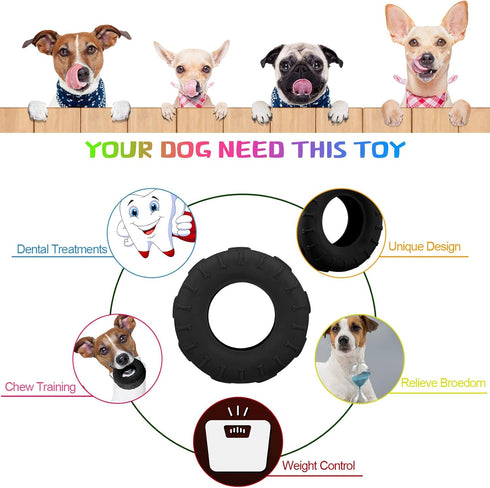 Leitee 3 Pieces Tire Dog Chew Toy, Indestructible Rubber Treat Dispenser for Small to Medium Dogs