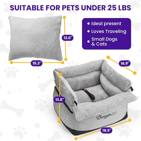 25 lbs BurgeonNest Dog Car Seat for Small Dogs up to - Washable Pet Booster Seat with Safety Leash & Storage Pockets