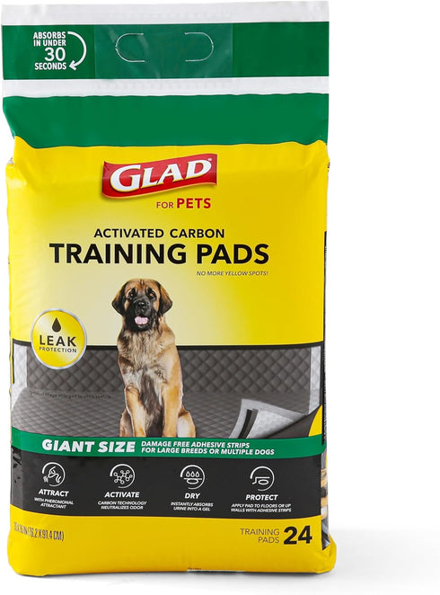 Glad for Pets Giant Size Activated Carbon Puppy Training Pads, Super Absorbent and Leak Proof, 24 Count