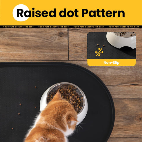 Dog Food Mat, 1/2 Inch Raised Edges, BPA-Free Silicone Pet Food Mats for Floor Waterproof, Black 19"x12"