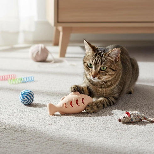 Shophubio Interactive Fish-Shaped Cat Toy Feeder, Silicone Food Dispenser for Indoor Cats, Engaging Hunting Play Treat