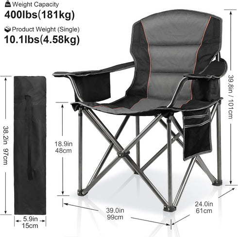 400 Lbs,Folding Oversized Padded Camping Chairs for Adults,Heavy Duty Support Portable Lawn Chair w/Cup Holder,Cooler