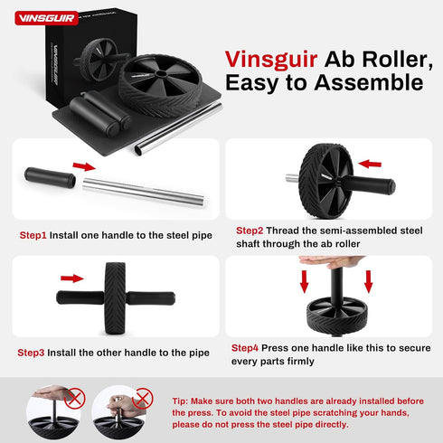 Vinsguir Ab Roller Wheel - Ab Workout Equipment for Core Strength Training, Home Gym Fitness Equipment