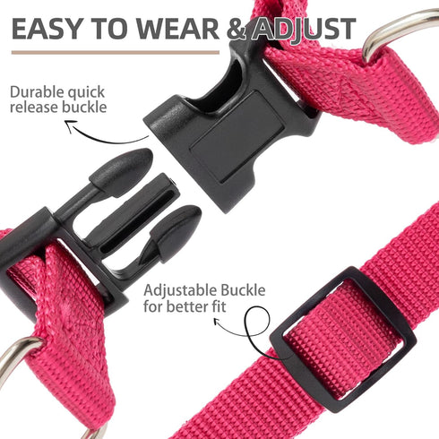 PUPTECK No Pull Dog Harness, Soft Adjustable Basic Nylon Step in Puppy Vest for Outdoor Walking, Deep Pink