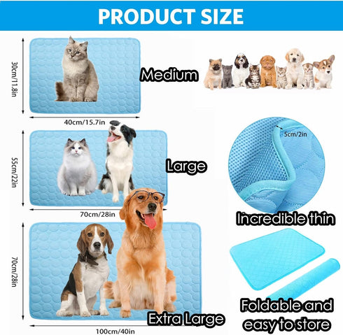 Pet Cooling Mat for Dogs, Dog Cooling Pad for Kennels, Crates, Cars, Indoor & Outdoor Ice Silk Mat (Blue, XL 40"x28")