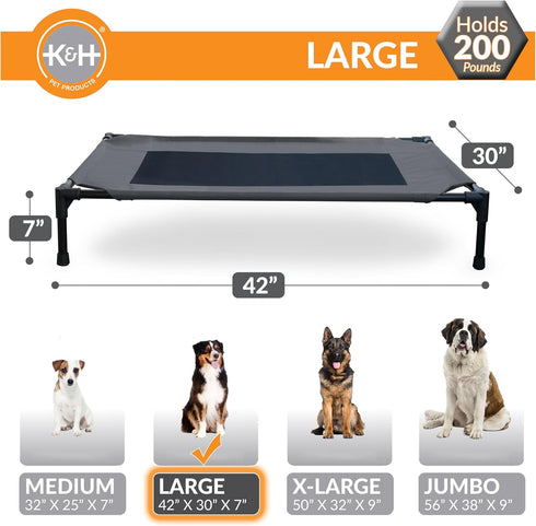 K&H Pet Products Elevated Dog Cot for Large Dogs, Outdoor Cooling Bed, Washable Portable Dog Cot, Heavy Duty Metal