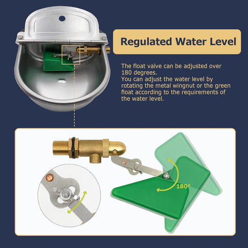 85oz, 304 3/4" Automatic Dog Water Bowl Dispenser Stainless Steel Self-Filling Bowl with Brass Float Valve for Outdoor