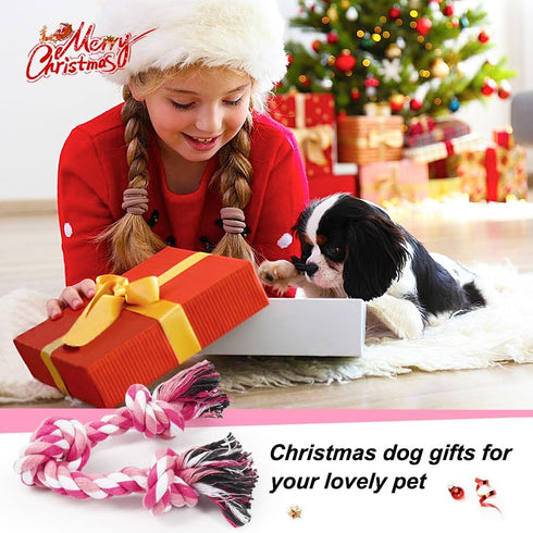 Dog Rope Toys - 3 Knots Chew Rope Toy for Medium and Small Dogs, Natural Cotton for Tug of War and Teeth Cleaning (Pink)