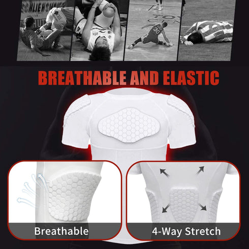 Padded Football Shirt with Chest Rib Protector and 6-Pads for Protective Gear