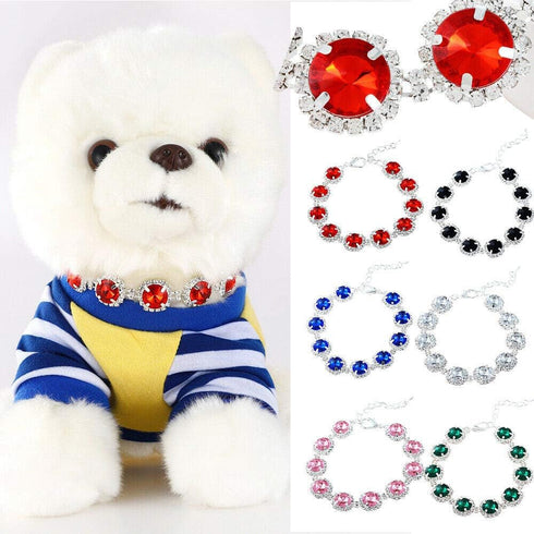 Dogs Kingdom Pet Dog Cat Crystal Collar, Bling Rhinestones Adjustable Necklace Accessories, Black, S: 8-10" Neck