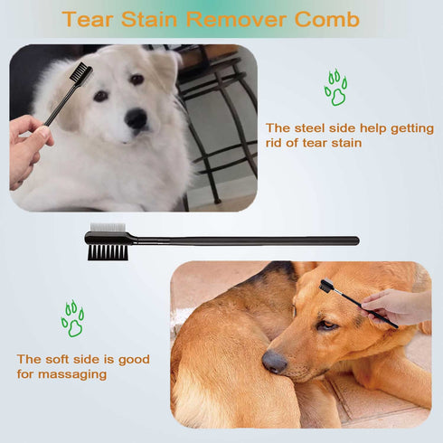Pet Grooming Comb Kit with Tear Stain Remover Brush, Undercoat Rake, and Flea Comb for Dogs & Cats