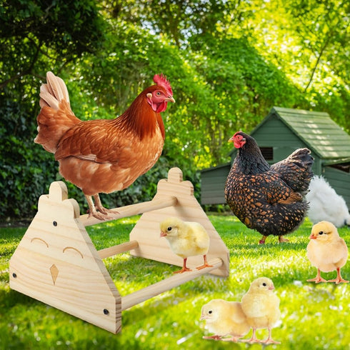 Kalekey 13" Chicken Perch for Coop - Natural Pine Wood Chicken Roosting Perch with Decorative Design, Baby Chick Toys