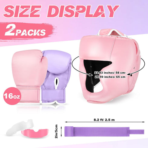 Kanayu 14 Pcs Boxing Set, 2 Pair of 16 oz Boxing Gloves, Headgear, Hand Wraps, Mouth Guards for Adults Youth