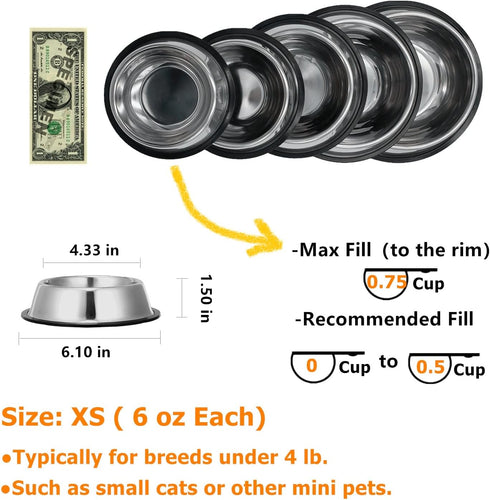 2 Pack Stainless Steel Dog Bowls - Anti-Slip Heavy Duty Premium Quality Feeder Bowls for Dogs and Cats (¾Cup / 6oz)
