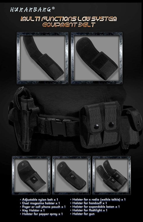 HUNANBANG 10 pcs Duty Belt Black Tactical Equipment System Set for Law Enforcement