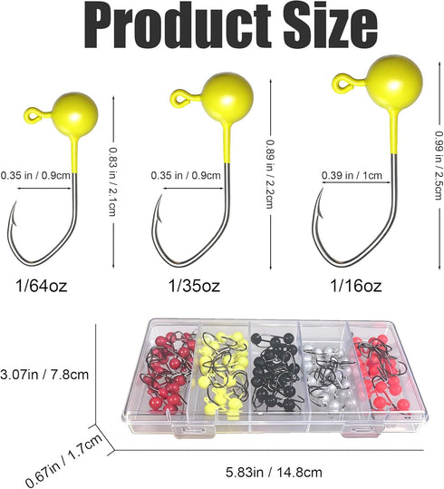 Lanmoon 100pcs 1/64oz 1/35oz 1/16oz Fly Tying Jig Heads Kit, Jig Heads for Fly Fishing for Trout Crappie DIY Lure